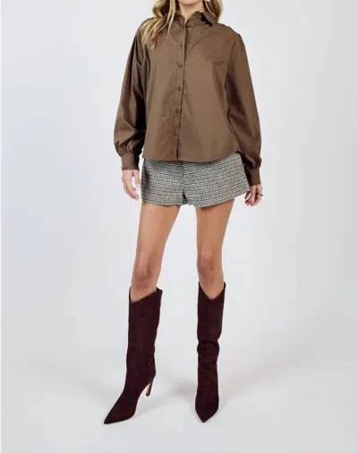 Sadie & Sage Shades On Button Up Shirt In Brown