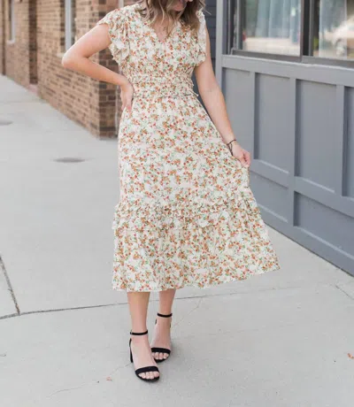 Sadie & Sage Slow Travels Ruffle Tiered Midi Dress: In Cream Multi In Beige