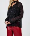 Sadie & Sage Starry Eyes Blouse With Neck Tie In Black Gold In Black