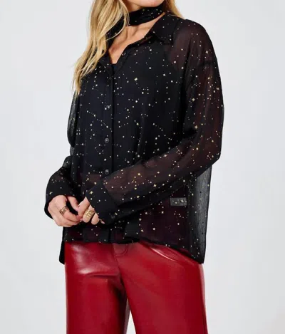 Sadie & Sage Starry Eyes Blouse With Neck Tie In Black Gold