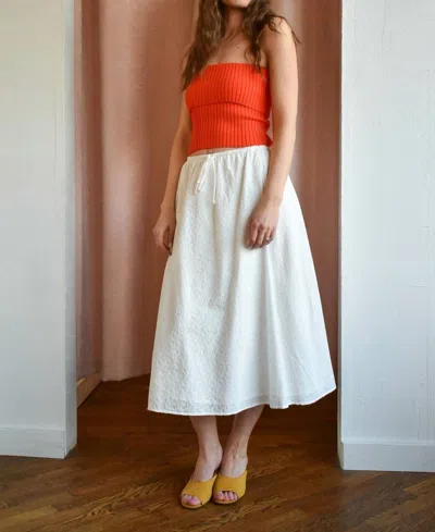 Sadie & Sage Sundream Eyelet Drawstring Midi Skirt In White