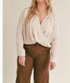 Sadie & Sage Taz Wrap Long Sleeve Top In Champagne In White