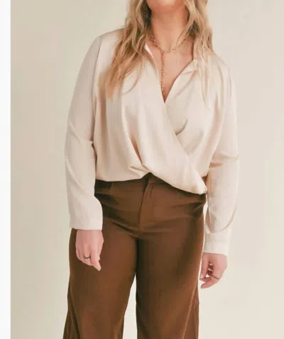Sadie & Sage Taz Wrap Long Sleeve Top In Champagne In White