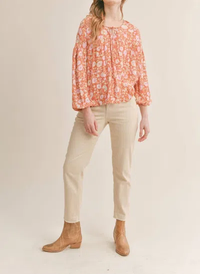 Sadie & Sage With Love Peasant Top In Orange Floral In Pink