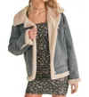Sadie & Sage Zee Faux Fur Denim Jacket In Washed Denim In Blue