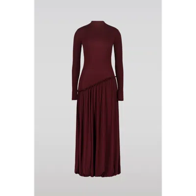Saemdi Asymmetric Hip Dress With Mock Neck In Burgundy
