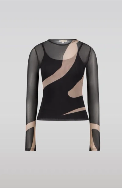 Saemdi Black & Nude Mesh Top
