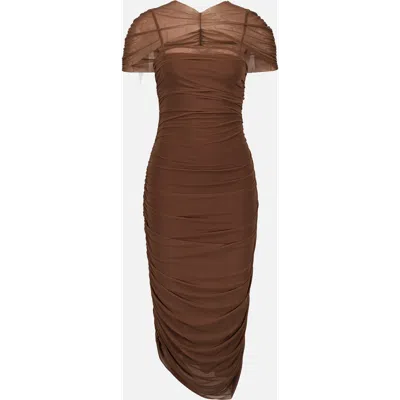 Saemdi Draped Cape Dress In Brown