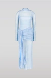 Saemdi Draped Mesh Dress With Mock Neck In Ice Blue