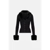 Saemdi Faux Fur Trim Cardigan In Black