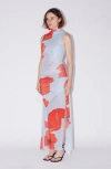 Saemdi Floral Printed Mesh Dress In Light Blue Floral