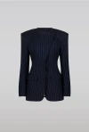 Saemdi Pinstripe Suit Jacket In Navy