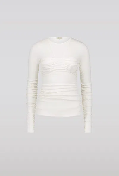 Saemdi Women's Long Sleeve Bra Top In White/beige