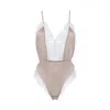 Saeta Paris Women's White / Brown / Neutrals Silk & Cotton Lace Bodysuit - White & Sand - Grace In Brown/white