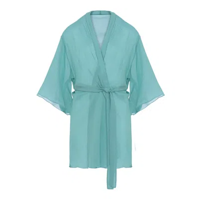 Saeta Paris Women's Green / Blue Silk Kimono Robe - Turquoise - Firouzeh
