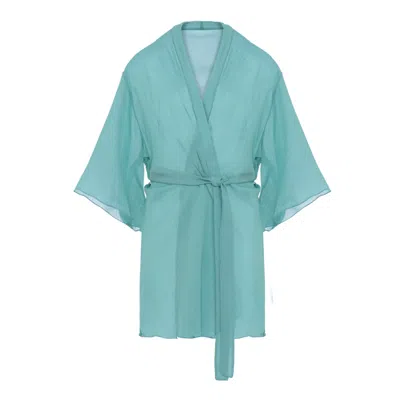 Saeta Paris Women's Green / Blue Silk Kimono Robe - Turquoise - Firouzeh In Green/blue