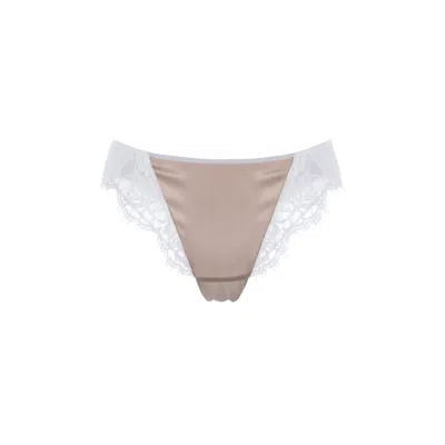 Saeta Paris Women's Neutrals / White / Brown Silk & Cotton Lace Brief - White & Sand - Grace In White/brown