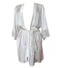 Saeta Paris Women's Neutrals / White Satin Silk & Cotton Lace Kimono Robe - Ivory - Ayda In White