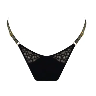 Saeta Paris Women's Silk & Cotton Lace Thong - Black - Leïla