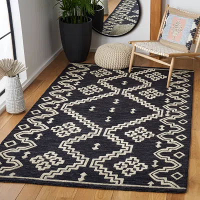 Safavieh Abstract Hand Made Area Rug, Black / Ivory Bohemian Style Non-shedding