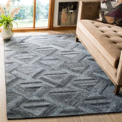 Safavieh Abstract Hand Made Area Rug, Blue / Black Contemporary Style Non-shedding In Gray