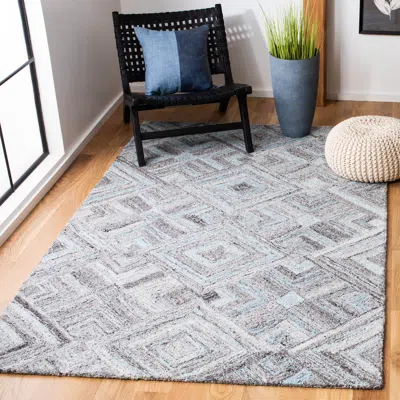 Safavieh Abstract Hand Made Area Rug, Grey / Turquoise Contemporary Style Non-shedding