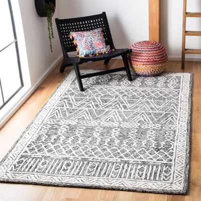 Safavieh Abstract Hand Made Area Rug, Ivory / Black Bohemian Style Non-shedding In Gray