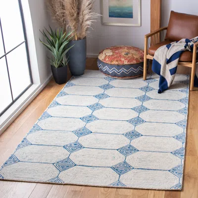 Safavieh Abstract Hand Made Area Rug, Ivory / Blue Contemporary Style Non-shedding