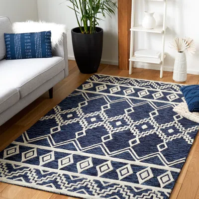 Safavieh Abstract Hand Made Area Rug, Navy / Ivory Bohemian Style Non-shedding