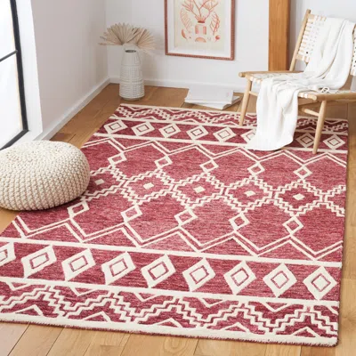 Safavieh Abstract Hand Made Area Rug, Red / Ivory Bohemian Style Non-shedding