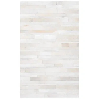 Safavieh Abstract Hand Woven Leather/felted Cloth Abstract Rug In Ivory/light Gray In Ivory,light Gray