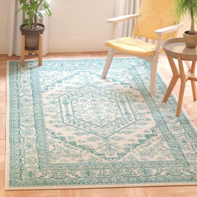 Safavieh Adirondack Machine Made Area Rug, Ivory / Teal Traditional Style Easy Care In Neutral