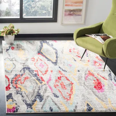 Safavieh Adirondack Machine Made Area Rug, Light Grey / Red Bohemian Style Easy Care In Multi