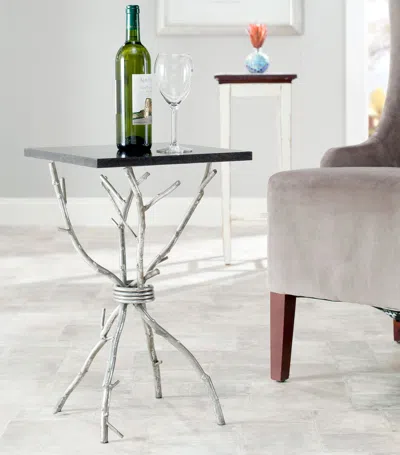 Safavieh Alexa Marble Top Silver Accent Table In Gray