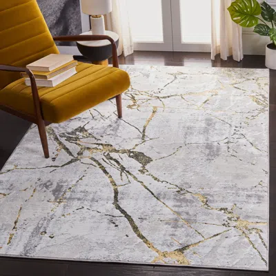 Safavieh Amelia Machine Made Area Rug, Grey / Gold Contemporary Style Easy Care In Gray
