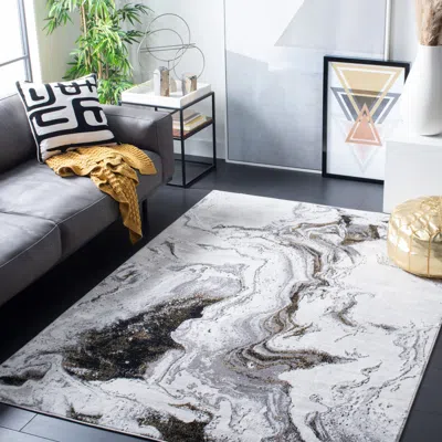 Safavieh Amelia Machine Made Area Rug, Grey / Gold Contemporary Style Easy Care In Gray