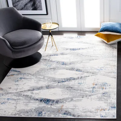 Safavieh Amelia Machine Made Area Rug, Ivory / Blue Contemporary Style Easy Care In Gray