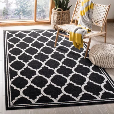 Safavieh Amherst Machine Made Area Rug, Anthracite / Ivory Contemporary Style Easy Care In Black
