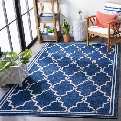 Safavieh Amherst Machine Made Area Rug, Navy / Beige Contemporary Style Easy Care