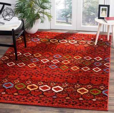 Safavieh Amsterdam Machine Made Area Rug, Terracotta / Multi Bohemian Style Easy Care In Red