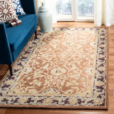 Safavieh Anatolia Hand Made Area Rug, Brown / Plum Traditional Style Non-shedding In Neutral