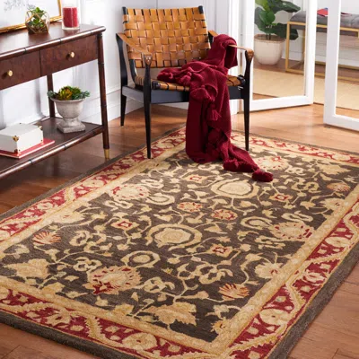 Safavieh Anatolia Hand Made Area Rug, Charcoal / Red Traditional Style Non-shedding In Multi