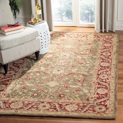 Safavieh Anatolia Hand Made Area Rug, Green / Red Traditional Style Non-shedding In Neutral