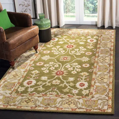 Safavieh Anatolia Hand Made Area Rug, Moss / Ivory Traditional Style Non-shedding In Green