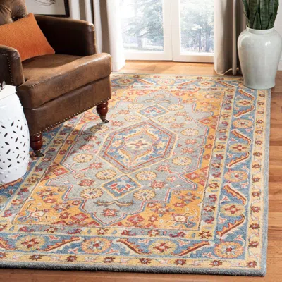 Safavieh Antiquity Hand Made Area Rug, Blue / Gold Solid / Tonal Style Non-shedding In Multi