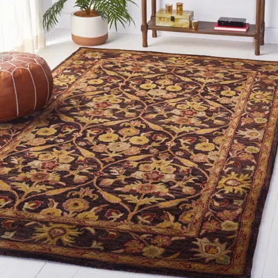Safavieh Antiquity Hand Made Area Rug, Dark Plum / Gold Traditional Style Non-shedding In Brown