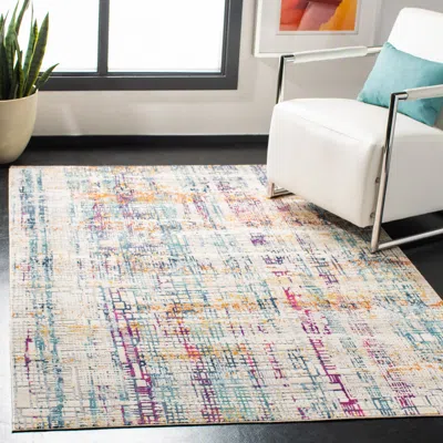 Safavieh Aria Machine Made Area Rug, Ivory / Turquoise Contemporary Style Easy Care In Multi