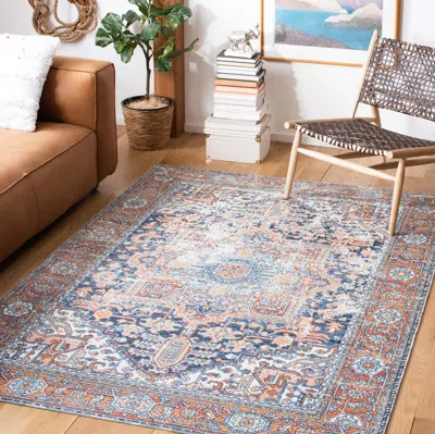 Safavieh Aria Machine Made Area Rug, Navy / Rust Traditional Style Easy Care
