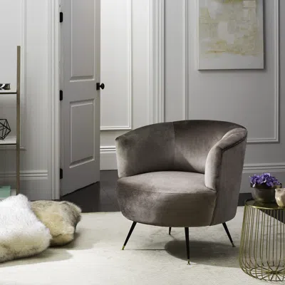 Safavieh Arlette Velvet Retro Mid Century Accent Chair In Gray