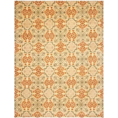 Safavieh Asian Fusion Hand Knotted Wool Pile Geometric Rug In Red;olive